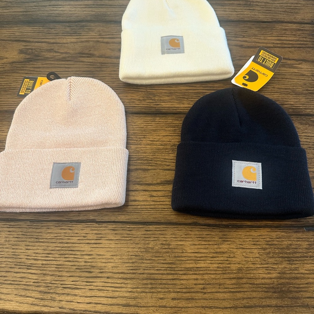 Carhartt Beanie Trio - Navy, White, Light Pink
